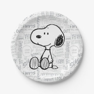 Assiettes En Carton PEANUTS   Snoopy on Black White Comics