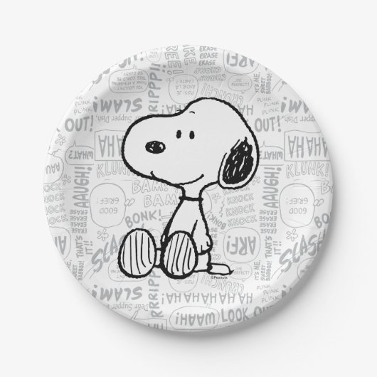Assiettes En Carton PEANUTS | Snoopy on Black White Comics (Devant)