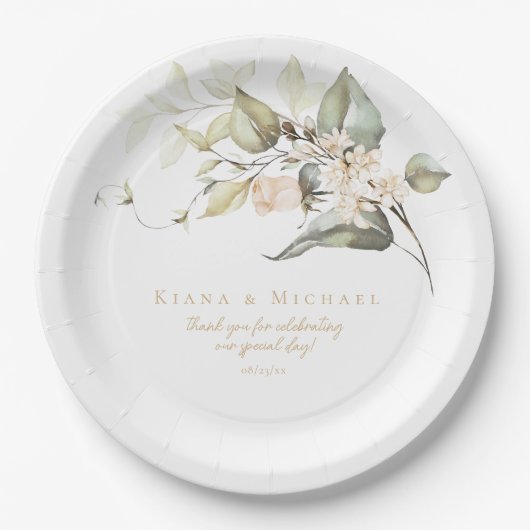 Assiettes En Carton Pearl Blush Floral Elegance Motif Mariage ID989 (Devant)