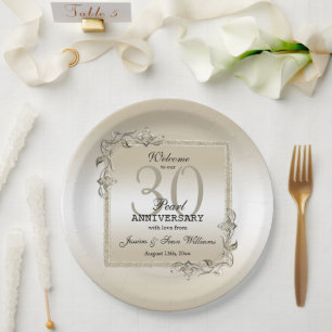 Assiettes En Carton Pearl Gem & Parties scintillant 30e anniversaire d