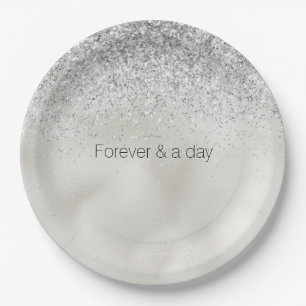 Assiettes En Carton Pearl White Luxe Parties scintillant en argent