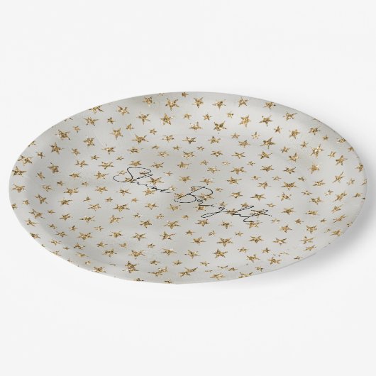Assiettes En Carton Pearl White Parties scintillant or Étoiles étincel (Angle)