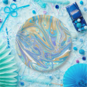 Assiettes En Carton Pearlescent Aqua & Gold en marbre liquide (Fête)