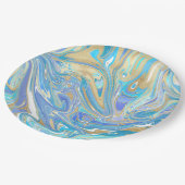 Assiettes En Carton Pearlescent Aqua & Gold en marbre liquide (Angle)