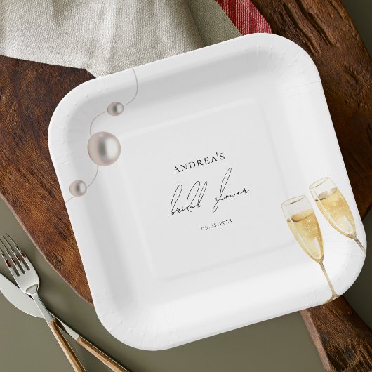 Assiettes En Carton Pearls & Prosecco Fête des mariées à thème Champag