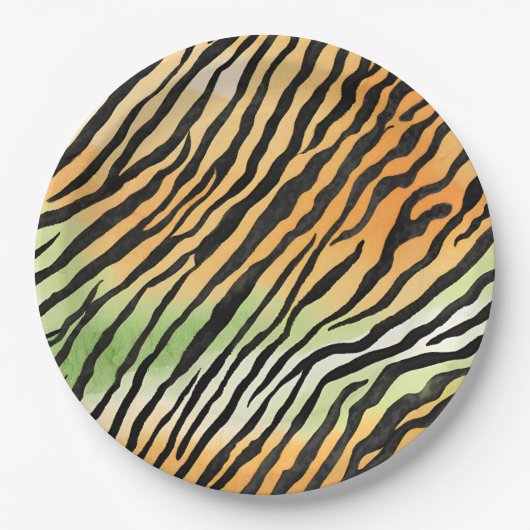 Assiettes En Carton Peau de tigre rayée moderne Imprimer félin de gros (Devant)