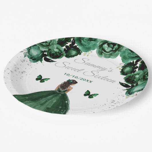 Assiettes En Carton Peau foncée Vert foncé Princesse Sweet sixteen (Angle)