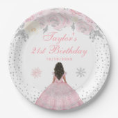 Assiettes En Carton Peau rose foncée hiver Princesse (Devant)