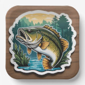Assiettes En Carton Pêche à grande bouche Basse Poisson sur bois (Recto)