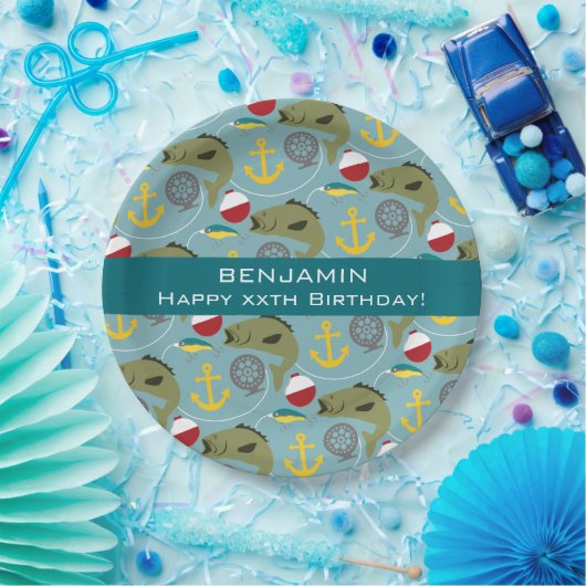 Assiettes En Carton Pêche du motif avec le nom fait sur commande (Fête)