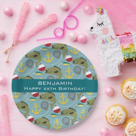 Assiettes En Carton Pêche du motif avec le nom fait sur commande (Fête)