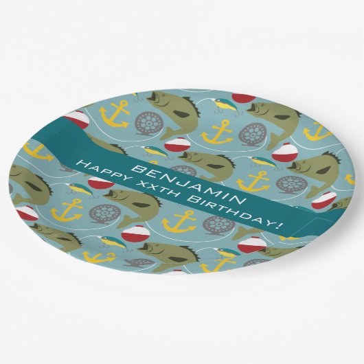 Assiettes En Carton Pêche du motif avec le nom fait sur commande (Angle)