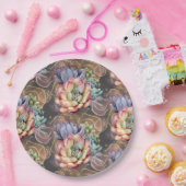 Assiettes En Carton Pêche et Grey Succulents (Fête)