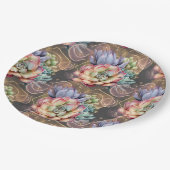 Assiettes En Carton Pêche et Grey Succulents (Angle)