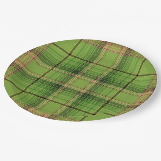 Assiettes En Carton Pêche et Plaid vert (fond) (Angle)