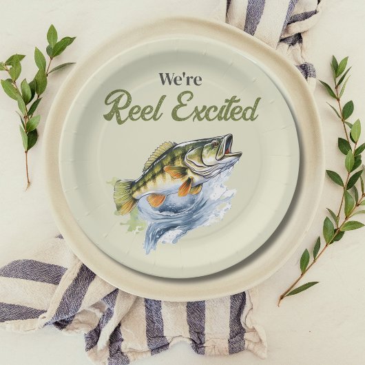 Assiettes En Carton Pêche Sage Green Reel Baby shower excité