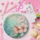 Assiettes En Carton Pêche tropicale Hibiscus blanc Mariage floral (Fête)