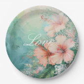 Assiettes En Carton Pêche tropicale Hibiscus blanc Mariage floral (Devant)