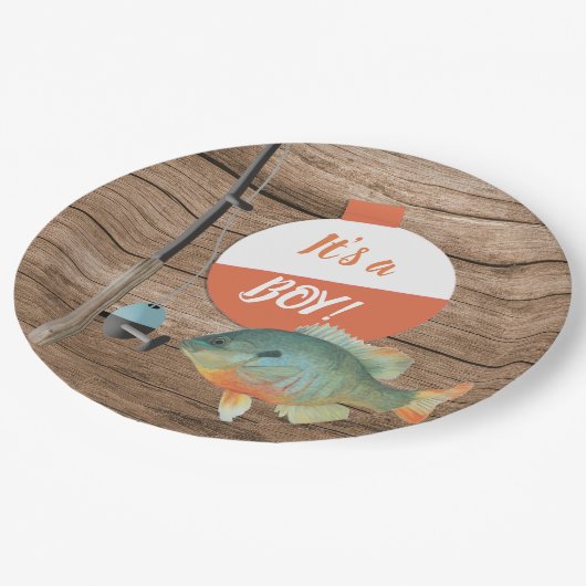 Assiettes En Carton Pêcher c'est un Baby shower garçon (Angle)