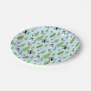 Assiettes En Carton Pêcheur aux pingouins de Noël