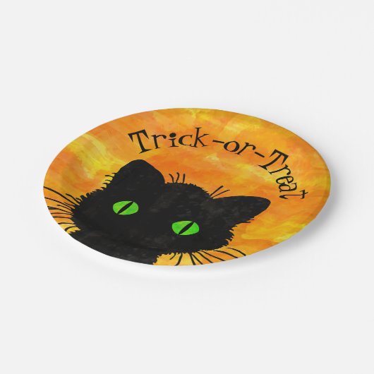 Assiettes En Carton Peeeking Chat noir Halloween Aquarelle Design (Angle)