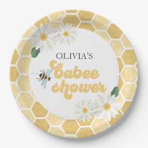 Assiettes En Carton Peigne et marguerites de Baby shower d'abeilles