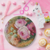 Assiettes En Carton Peint à la main Antique Style Rose Anniversaire Ma (Fête)