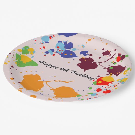 Assiettes En Carton Peinture 8e anniversaire fête des éclaboussures co (Angle)