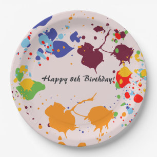 Assiettes En Carton Peinture 8e fête d'anniversaire éclaboussures colo