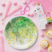 Assiettes En Carton Peinture à l'aquarelle jaune brillant Mimosa (Fête)