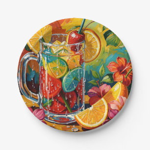 Assiettes En Carton Peinture à l'huile impasto de cocktail d'été tropi