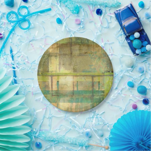 Assiettes En Carton Peinture Abstraite dorée turquoise et verte (Fête)