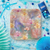 Assiettes En Carton Peinture Abstraite et fleurs (Fête)