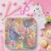 Assiettes En Carton Peinture Abstraite et fleurs (Fête)