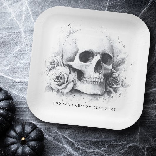 Assiettes En Carton Peinture aquarelle crâne avec roses