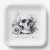 Assiettes En Carton Peinture aquarelle crâne avec roses (Recto)