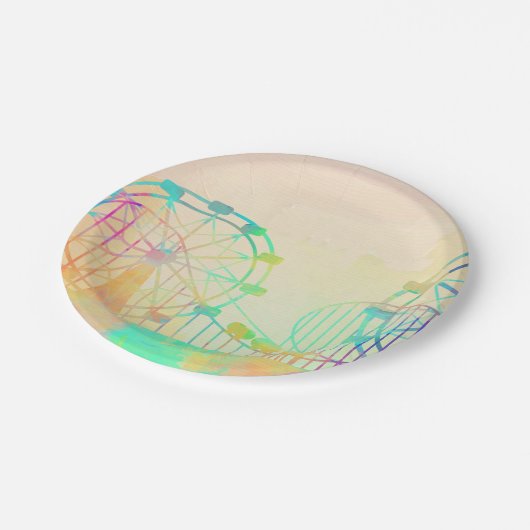 Assiettes En Carton Peinture aquarelle Ferris Wheel Fairground Art (Angle)