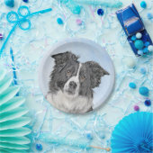 Assiettes En Carton Peinture Collie Bordure - Joli art original chien (Fête)