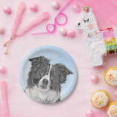 Assiettes En Carton Peinture Collie Bordure - Joli art original chien (Fête)