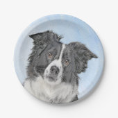 Assiettes En Carton Peinture Collie Bordure - Joli art original chien (Devant)