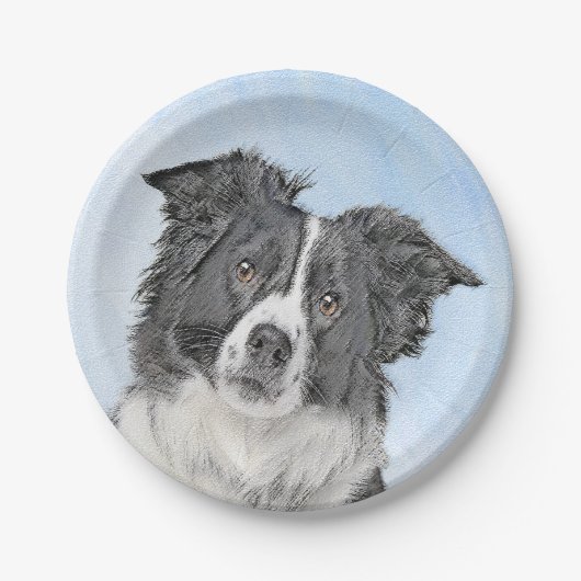Assiettes En Carton Peinture Collie Bordure - Joli art original chien (Devant)