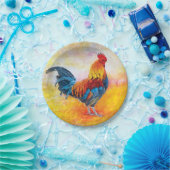 Assiettes En Carton Peinture colorée d'art numérique de coq (Fête)