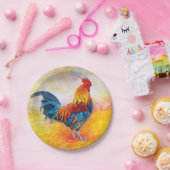 Assiettes En Carton Peinture colorée d'art numérique de coq (Fête)