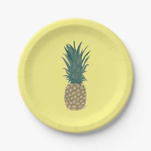 Assiettes En Carton Peinture complète d'ananas mûr avec Feuille (Devant)