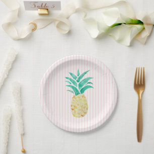 Assiettes En Carton Peinture d'ananas Luau Parti rose