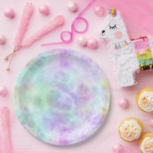 Assiettes En Carton Peinture d'aquarelle Pastel Rainbow Cravate-Dye (Fête)