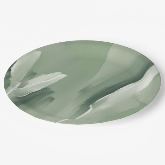 Assiettes En Carton Peinture d'aquarelle verte Abstraite moderne (Angle)
