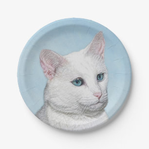 Assiettes En Carton Peinture de chat blanc - Cute Original Cat Art