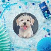 Assiettes En Carton Peinture de Chien Blanc Chien Maltais (Fête)