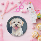 Assiettes En Carton Peinture de Chien Blanc Chien Maltais (Fête)